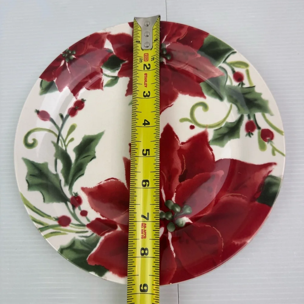 Lot Of 4 Pier 1 Imports Classic Poinsettia Pattern 9” Plates 10822327 READ FLAWS